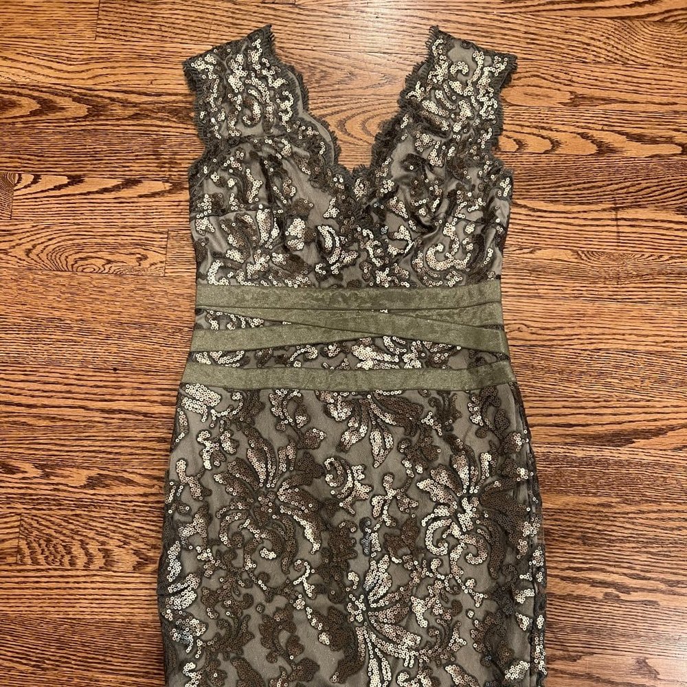 Tadashi Shoji Embellished Metallic Lace Sheath Cocktail Dress